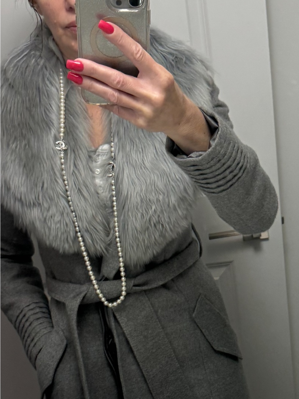 Sentaler Gray Wool Coat with real removable Fur Collar (CHEAPEST ON THE MARKET - Picture 5 of 7